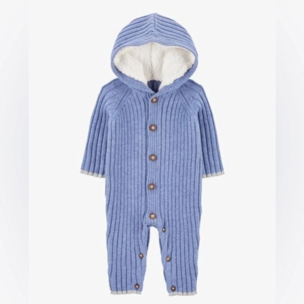 Baby Ribbed Sweater Knit Button-Front Jumpsuit - Picture 1 of 7
